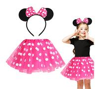 Capaneus Costumes Orecchie Mouse Ragazza,Gonna a Pois Bambina Tutu con Orecchie per Bambini Festa di Compleanno Natale Holloween -2 pezzi(Rosa)