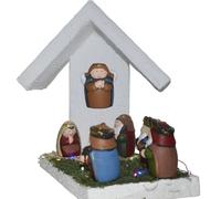 Capanna completa con natività pastori prato luci stella cometa moderna in legno