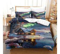 Capanna dell'Aurora Set Di Biancheria Da Letto Con Stampa Di 3D,Paesaggio polare Copripiumino Con Cerniera 3 Pezzi,Incluso Copripiumino E Federe,Biancheria Da Letto Per Ragazzi E Ragazze 140x200cm