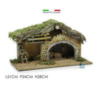 CAPANNA GROTTA IN LEGNO CON MUSCHIO PER PRESEPE NATALIZIO CM 51X24X28 H