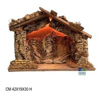 CAPANNA GROTTA VUOTA CON LUCI SCENARIO PER PRESEPE CM 42X19X30 H SU BASE LEGNO