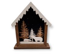 CAPANNA IN LEGNO CON SCENARIO NATALIZIO A SCELTA C/LUCI 28cm IDEA REGALO NATALE