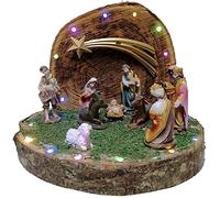 Capanna in Legno Grotta con natività Completa pastori presepe per Decorazioni di Natale luci Sacra Famiglia addobbi casa