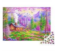 Capanna nella Foresta Puzzle 1000 Pezzi Carta per Adulti Panorama Montagna Primavera Gioco di Puzzle Famiglia Relax Arredo Regalo 38x26cm/1000pcs