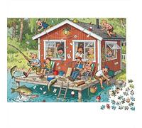 Capanna per la pesca sul lago a mezz'estate Puzzle in Legno Impermeabile DIY Puzzles Da 1000 Pezzi Regali Per Adulti Divertenti Per Decorazioni Domestiche