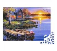 Capanna sul Lago Tramonto Puzzle 1000 Pezzi Puzzle per Adulti Gioco di Puzzle 1000 Pezzi Relax Famiglia Decorazione Regalo 38x26cm/1000pcs