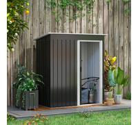 Capanno da Giardino 1.16m² con Tetto Inclinato e Porta Scorrevole, Casetta Attrezzi Giardino in Acciaio Zincato, 163x89x182 cm, Nero Descrizione:Il nostro capanno porta attrezzi Outsunny permette di r