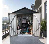 Capanno da giardino in metallo, 1,8 x 1,2 m, tetto a punta, marrone-nero, cuscinetto esterno, telaio del pavimento integrato, superficie di base 1,95 m²