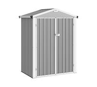 Outsunny Casetta da Giardino in Acciaio 1.1m² Doppie Porte Bloccabili Grigio