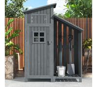 Capanno in legno massiccio, tetto inclinato, porta scorrevole, casetta da giardino, 124 x 46 x 174 cm, per giardino ed esterno (grigio)
