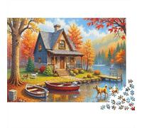 Capanno sul Lago Puzzle per Adulti Puzzle 1000 Pezzi Foresta dAutunno Gioco di Puzzle 1000 Pezzi Relax Decorazione Casa 52x38cm/1000pcs