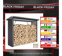 Capannone per legna da ardere in acciaio zincato Outsunny con base rialzata e tetto inclinato 213X66,5X150 cm Grigio scuro