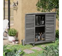 Capannone portaoggetti da giardino in legno Outsunny con 2 ripiani interni 2 ante e tetto inclinato 87X46,5X96,5Cm