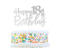 CAPASTEC Cake Topper Decorativo Argento 1 Pezzo Per 18° Compleanno | Realizzato In Cartoncino Glitterato, Dimensioni 15x10,5 Cm, Asta 13,7 Cm. Non Commestibili, Solo Decorativo.