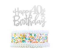 CAPASTEC Cake Topper Decorativo Per 40° Compleanno, Tonalità Argento | Decorativa Per Torte, Non Commestibili, Materiale Cartoncino Glitterato, Dimensioni 15x10,5 Cm, Asta 13,7 Cm.