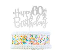 CAPASTEC Cake Topper Decorativo Per 60° Compleanno, Argento, 1 Pezzo | Materiale Cartoncino Glitterato, Dim. 15x10,5 Cm, Asta 13,7 Cm, Per Torte Cupcake Biscotte, Non Commestibili