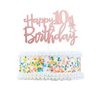 CAPASTEC Cake Topper Oro Rosa 1pc Decorativo Per 10° Compleanno | Oro Rosa. 15x10,5 cm (L*P), Asta 13,7 cm. Non Commestibili, Solo Decorativo. Adatto Per Torte, Cupcakes, Anniversari.