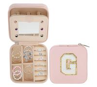 CAPASTEC Scatola Portagioie con Specchio, Scatola Portagioie da Viaggio con Lettera G, Organizzatore di Gioielli per Collane Orecchini Anelli, Rosa