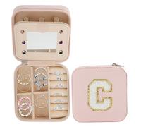 CAPASTEC Scatola Portagioie con Specchio, Scatola Portagioie Viaggio con Lettera C, Scatola Organizzatore per Gioielli Collana Orecchini Anello, Rosa