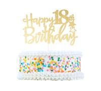 CAPASTEC Topper Per Torta Oro 1 Pezzo Per 18° Compleanno Luccicante | Dimensioni: 15x10,5 Cm, Asta 13,7 Cm. Materiale Sicuro. Per Torte, Cookie, Cupcakes. Non Commestibili. Solo Decorativo.