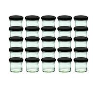 CapCro Set di 25 vasetti in vetro da 125 ml - diversi coperchi disponibili. Nero