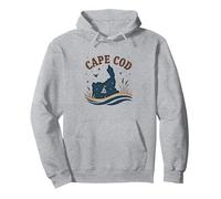 Cape cod Nautico Notte Scena Costiera Felpa con Cappuccio, Unisex per Adulti, Grigio Melange, XL