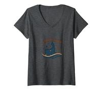 Cape cod Nautico Notte Scena Costiera Maglietta con Collo a V, Donna, Grigio Scuro, L