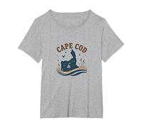 Cape cod Nautico Notte Scena Costiera Maglietta, Donna Plus-Size, Grigio Melange, 2X