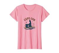 Cape cod Nautico Notte Scena Costiera Maglietta, Donna, Rosa, XL