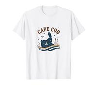 Cape cod Nautico Notte Scena Costiera Maglietta, Uomo, Bianco, XL