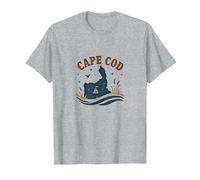 Cape cod Nautico Notte Scena Costiera Maglietta, Uomo, Grigio Melange, XL