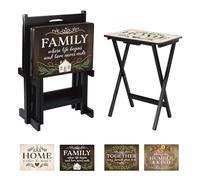 Cape Craftsmen Tavolino classico per TV, set di 4 vassoi rettangolari pieghevoli per divano, con ripiano portaoggetti, tavoli da portata decorativi per attività domestiche (fattoria rustica)