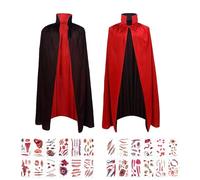 Cape de Vampire d'halloween, Vampiro Collo Alto Mantello Rosso Nero,Costume Vampiro Halloween Bambini,con 30 Tatuaggi Temporanei, per Festa di Halloween, Festa a tema, Cosplay Travestimento(90cm) (A)
