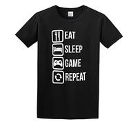capeclain Eat Sleep Game Repeat Funny O-Neck 100% Cotton Short Sleeve Unisex T-Shirt S
