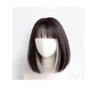 Capelli Artificiali, Parrucca alla spalla Bob Parrucche lunghe dritte Frangia bianca nera Donne Ragazze Rinfrescante uso quotidiano per feste in maschera