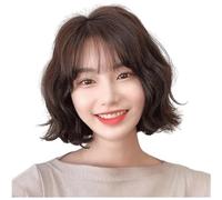Capelli Artificiali, Parrucca Bob ondulata carina Parrucche ondulate corte Lisci serici Soffici pastello Moda Frangia nera Usa un cosplay di partito dritto come la seta