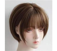 Capelli Artificiali, Parrucca da donna Parrucca con frangia per capelli corti Parrucche sintetiche Capelli comodi e naturali Parrucca finta pastello soffice Parrucca classica alla moda
