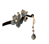 capelli cinesi Bacchette for capelli vintage, forcina for capelli cinese vintage blu e rossa in legno con nappa a forma di fiore, accessorio Hanfu