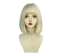Capelli corti lisci all'interno della fibbia Bob Parrucca naturale alla moda bionda con copertura della testa completa Parrucca con frangia d'aria Parrucca scura Capelli corti(A)