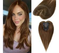 Capelli da donna in veri capelli umani a 360° 3D topper per corone diradali valorizzazione invisibile annodato a mano base di pizzo svizzero senza frangia linea realistica #6