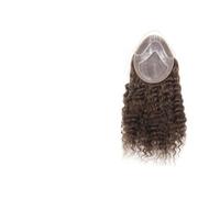 Capelli da uomo #4 Parrucca da uomo castano medio da 12, 14, 16 pollici, con pizzo frontale in capelli umani ricci, mono pizzo PU intorno alla base Parrucche per tutti i giorni(14 inches)