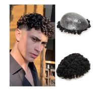Capelli da uomo Afro Curly 0,12-0,14 mm Full PU Thin Skin Injection Base con parte anteriore a capesante for uomo Toupee 15 mm Sistema di sostituzione dei capelli umani ricci Parrucche per tutti i gio