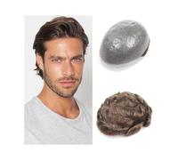 Capelli da uomo Parrucca da uomo in capelli umani sottili da 0,08 mm, n. 7, castana, 8×10 pollici, base in PU completa Parrucche per tutti i giorni