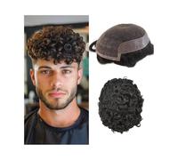 Capelli da uomo Parrucca for uomo da 25 mm con capelli umani ricci, in pizzo francese, con perimetro in PU, protesi for capelli maschili Parrucche per tutti i giorni(6x8)