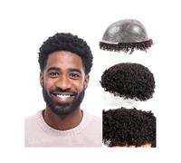 Capelli da uomo Parrucca riccia afro da uomo da 10 mm, con base in pelle intera, for iniezione da 0,12 mm, con capelli umani indiani. Parrucche per tutti i giorni(8x10)