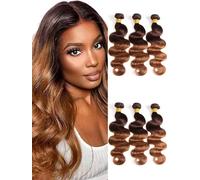 CAPELLI DI ELEE Ombre Fasci di capelli umani Ombre Body Wave 3 Fasci Ombre Brasiliani Fasci di capelli umani Remy Capelli Onda del corpo Doppia trama Capelli 100% Capelli umani T4/30 (12 14 16)