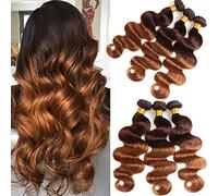 CAPELLI DI ELEE Ombre Fasci di capelli umani Ombre Body Wave 3 Fasci Ombre Brasiliani Fasci di capelli umani Remy Capelli Onda del corpo Doppia trama Capelli 100% Capelli umani T4/30 10 12 14