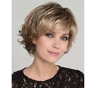 Capelli D'oro Parrucche Corte Per Le Donne, Vaporoso Temperamento Capelli Obliqui Bangs Parrucca Bionda Riccia, Naturale Cercando Parrucca Capelli Per Uso Quotidiano, Adatto Per Le Donne Di Mezza Età