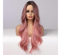 Capelli dritti lunghi ondulati sintetici ombre parrucca rosa for capelli Parrucca da donna Parrucche for usura quotidiana(B)