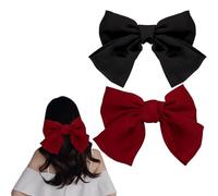 Capelli Fiocco Grande, 2 Pezzi Fermaglio per Capelli con Fiocco, Elegante Mollette Fiocchi Nastro di Raso, Rosso Mollette per Capelli Donna per Partecipare a Matrimoni (Nero+Rosso)